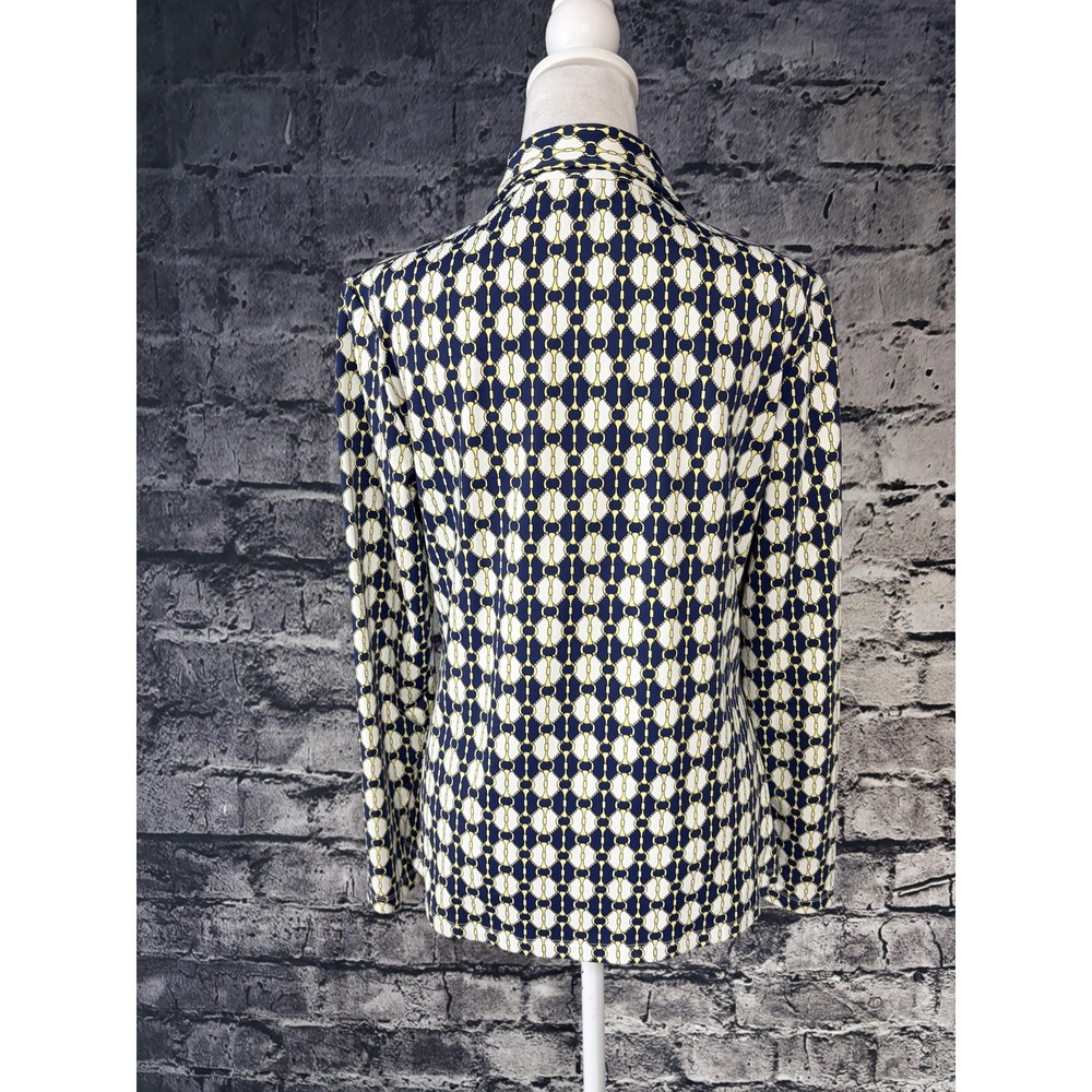 J McLaughlin Shirt Womens Medium Blue Geometric Print Long Sleeve Jersey Polo - Picture 3 of 13